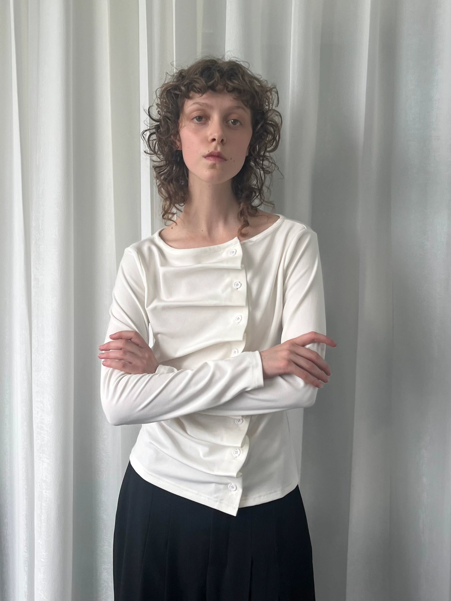 Loosesmell Pleated Versatile Simple Long Sleeves