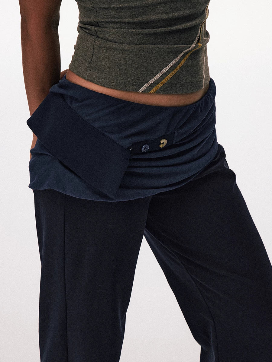 CONP Low-rise Fake Two-piece Drape Slightly Straight-leg Pants
