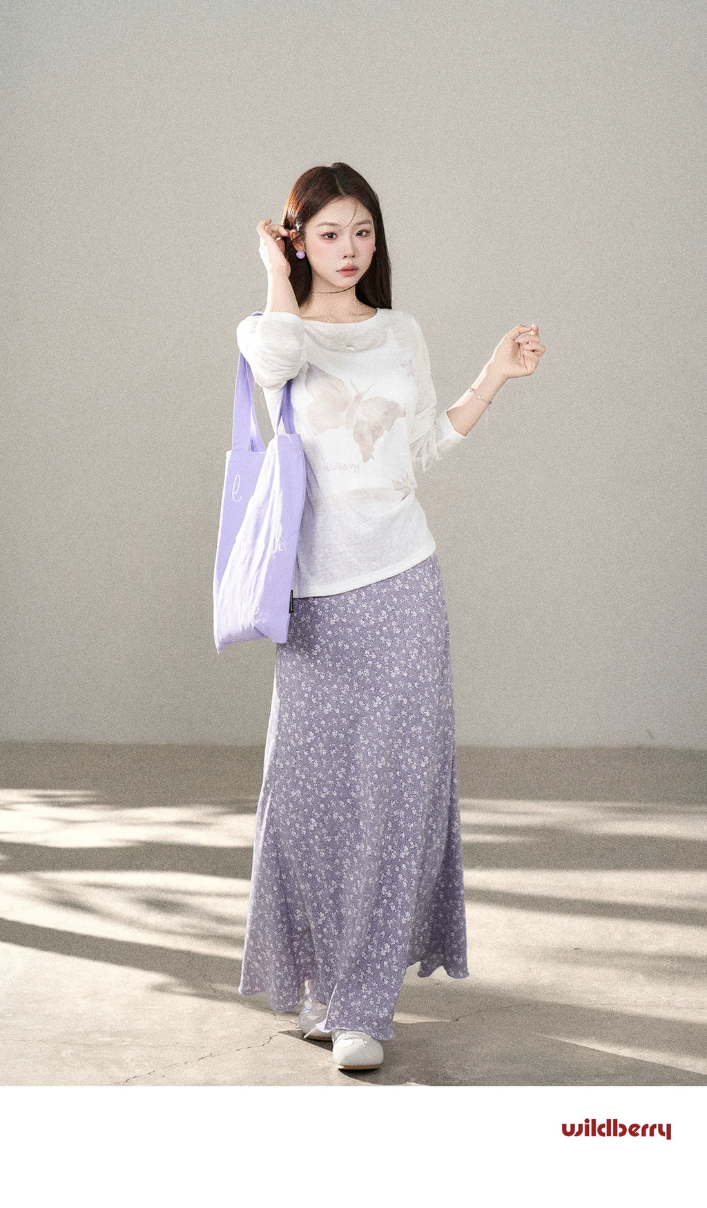 Wildberry Bow Printed Versatile Blouse Suspender Skirt Set