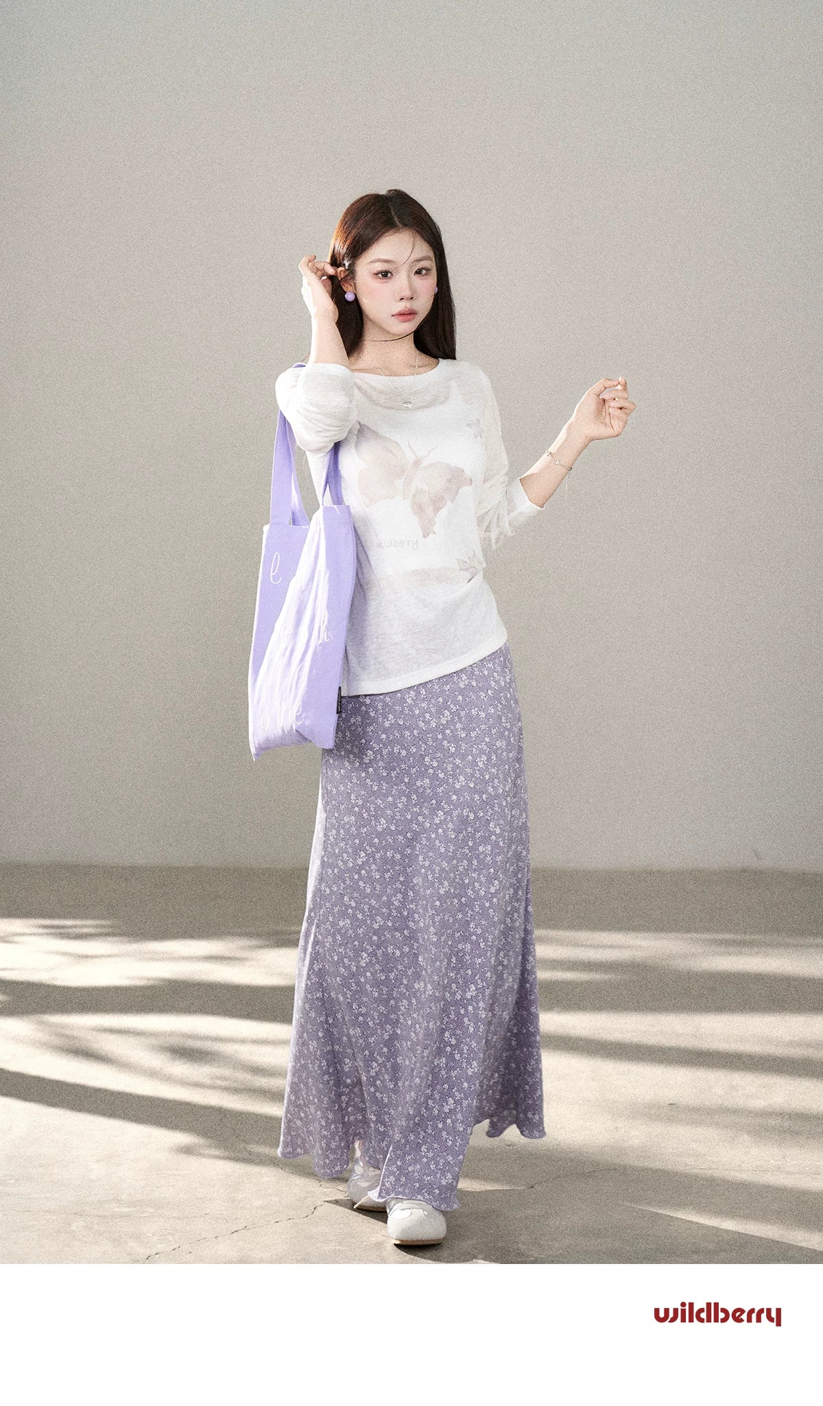Wildberry Bow Printed Versatile Blouse Suspender Skirt Set