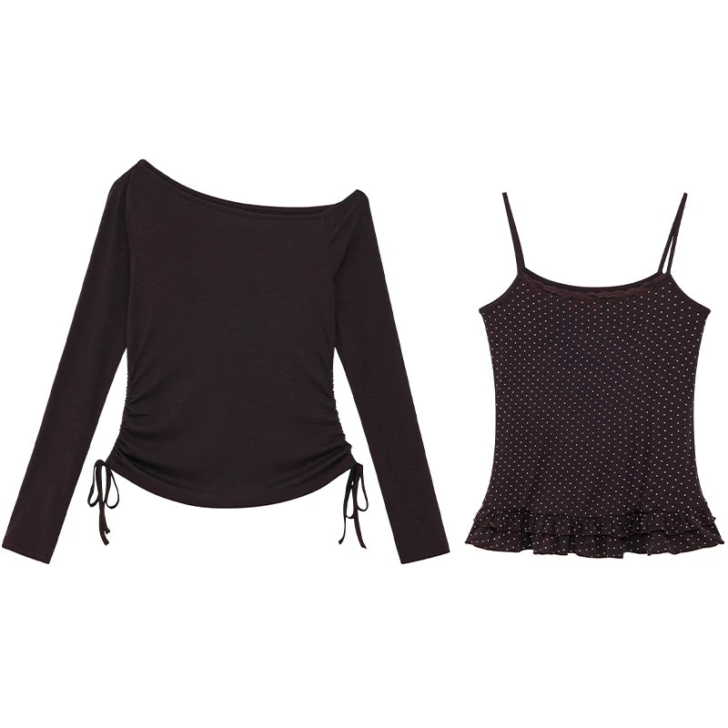 KANO Slanted Shoulder Polka Dot Suspender Real Two-piece Set