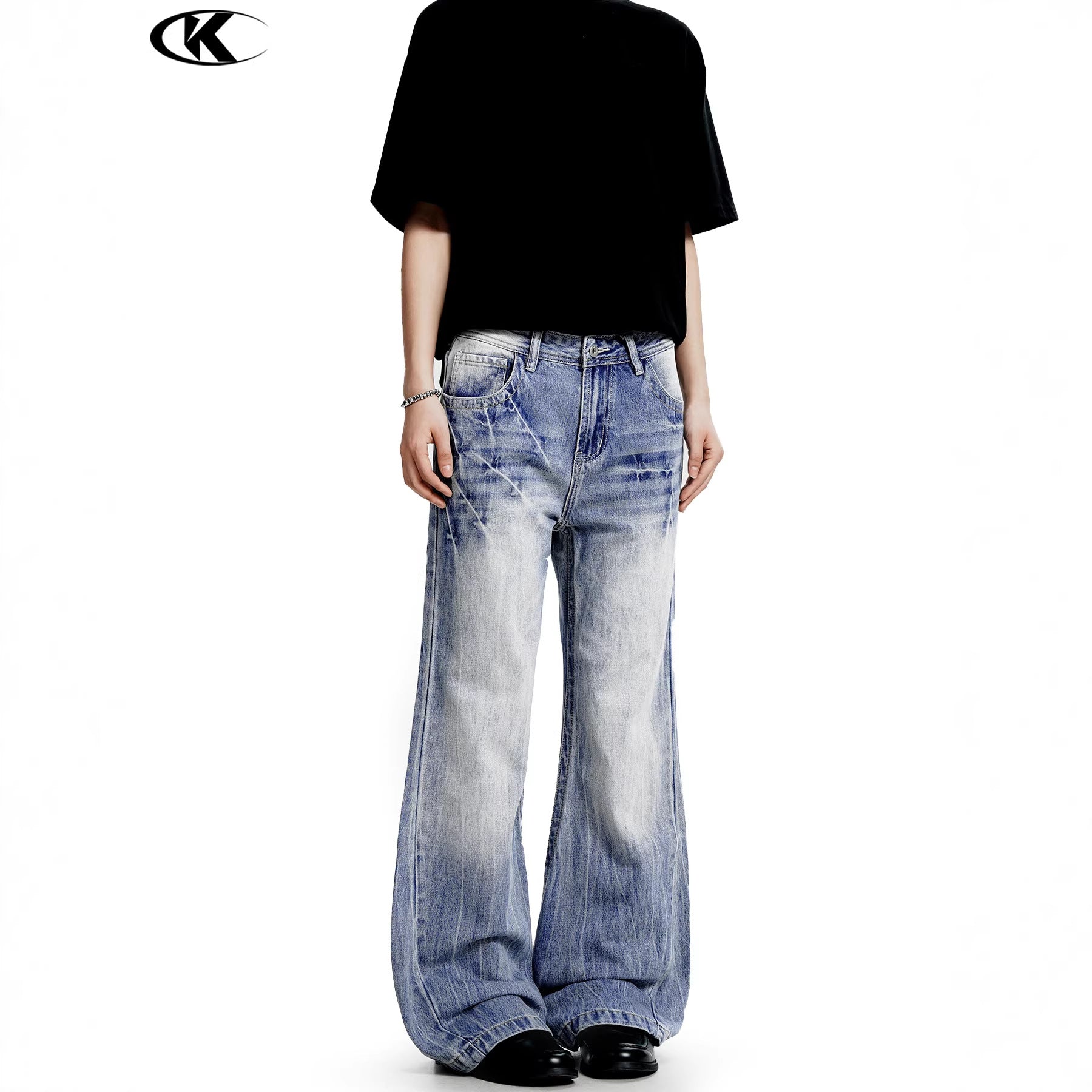 11KN Retro Lightning Pattern Slim Jeans