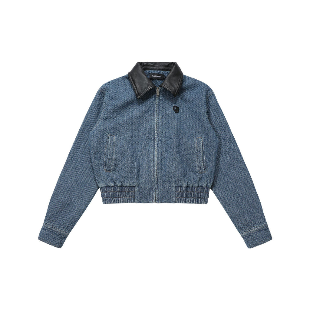 CHANYOOU Retro Contrasting Lapel PU Leather Denim Jacket
