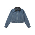 CHANYOOU Retro Contrasting Lapel PU Leather Denim Jacket