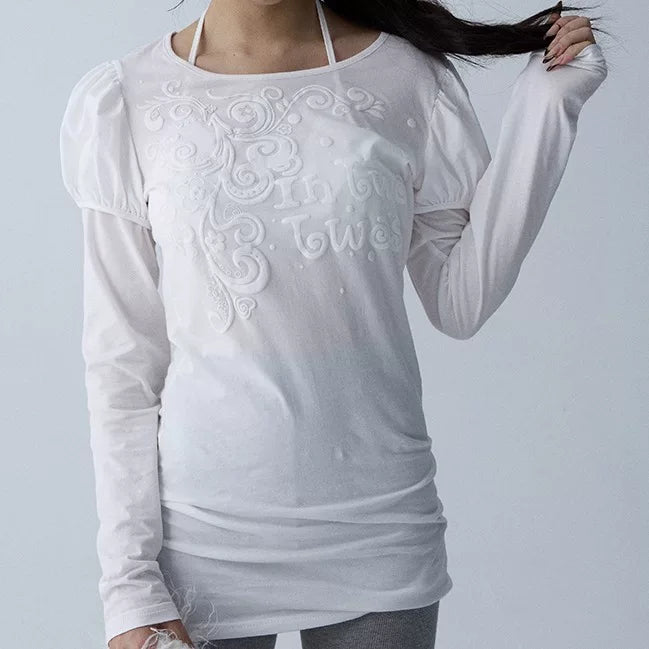 In Two Twos Micro Transparent Bubble Sleeve Fake Two Tee