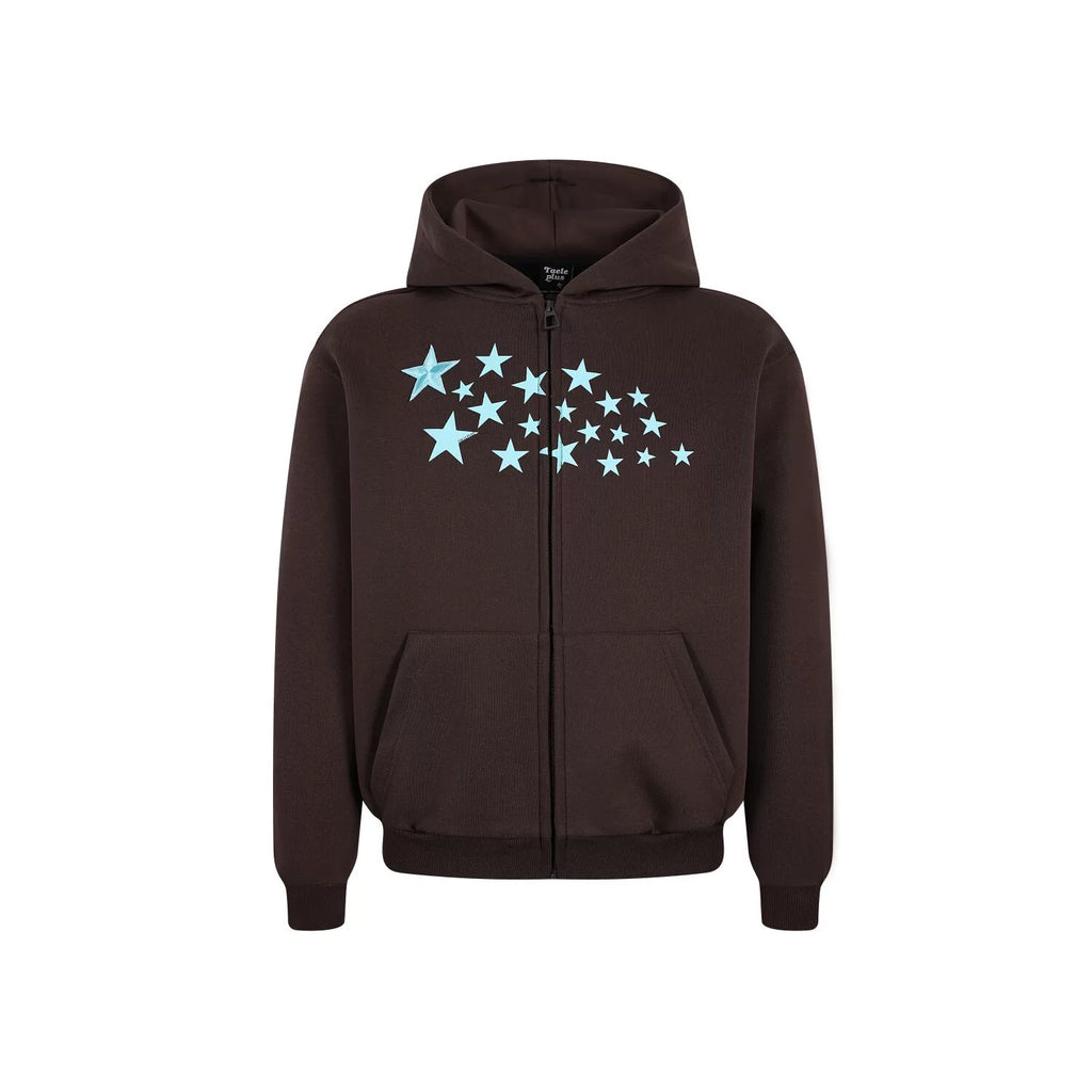 Zuocisankon Korean Printed Star Hooded Sweater Jacket