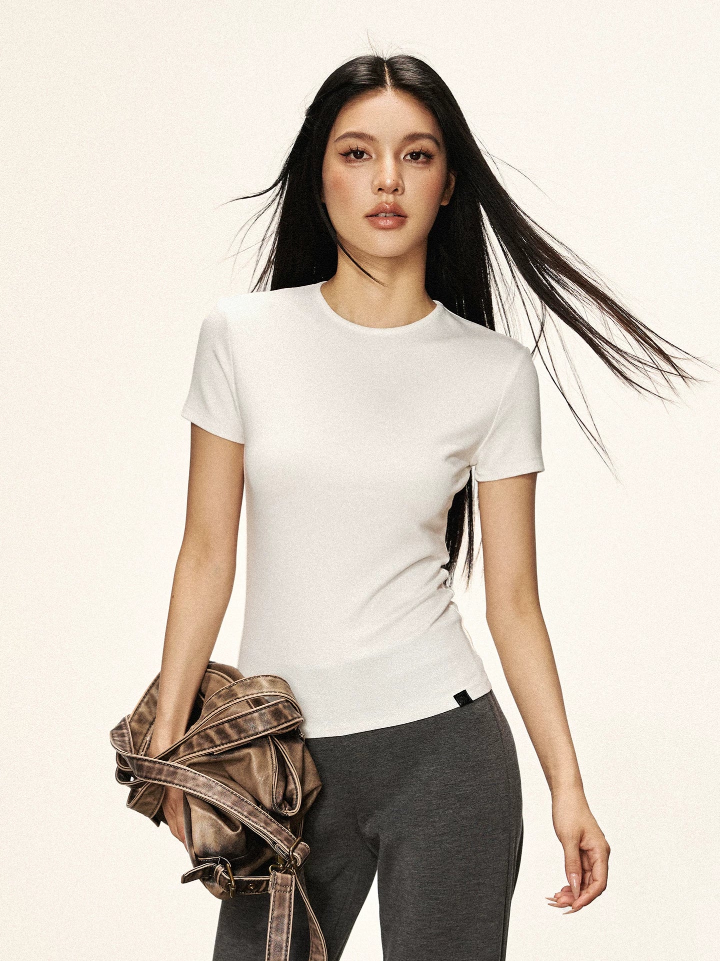 Cherry Melody Shoulder Round Neck Slim Simple Tee