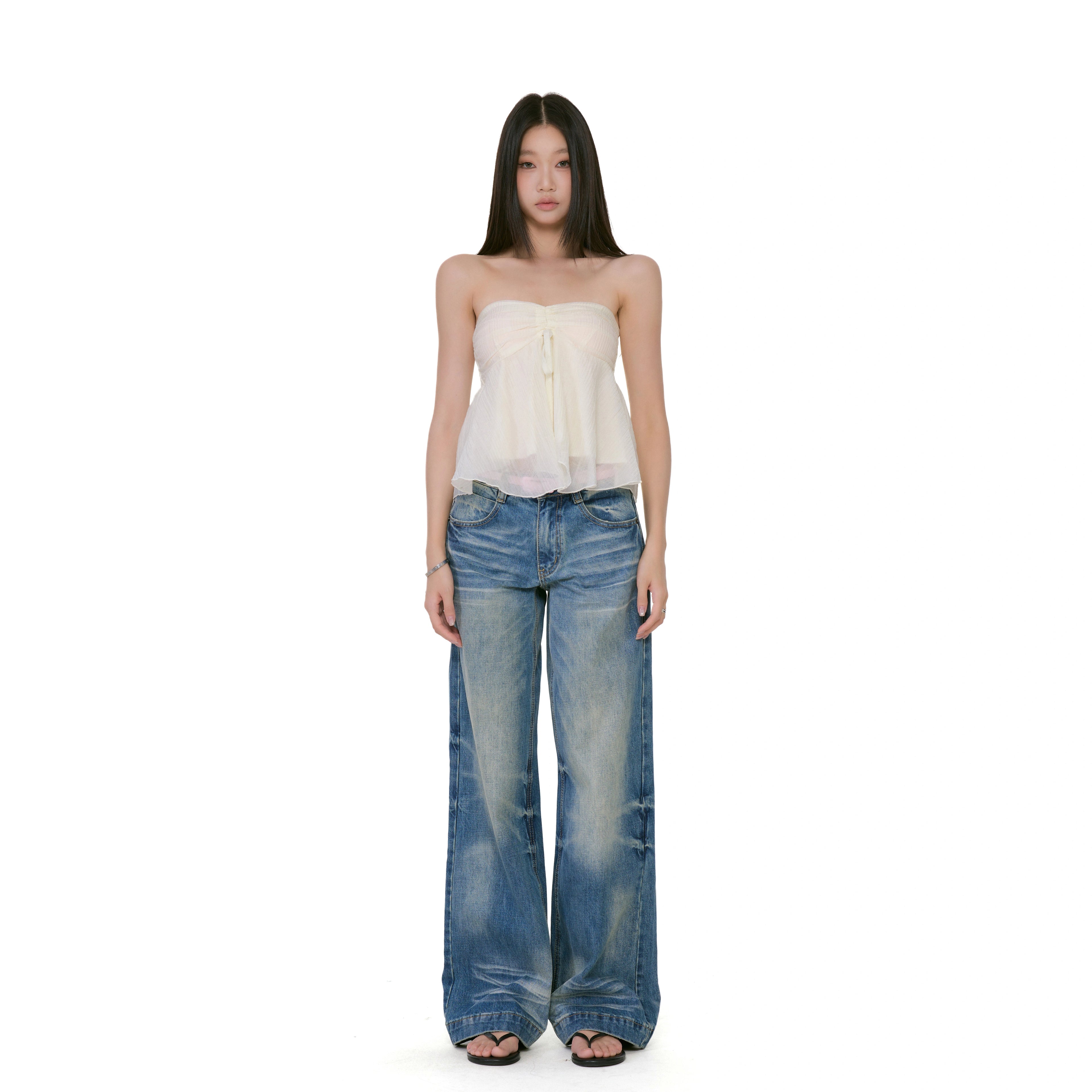 WITHMIN Low-rise Slim Retro Narrow Straight-leg Pants