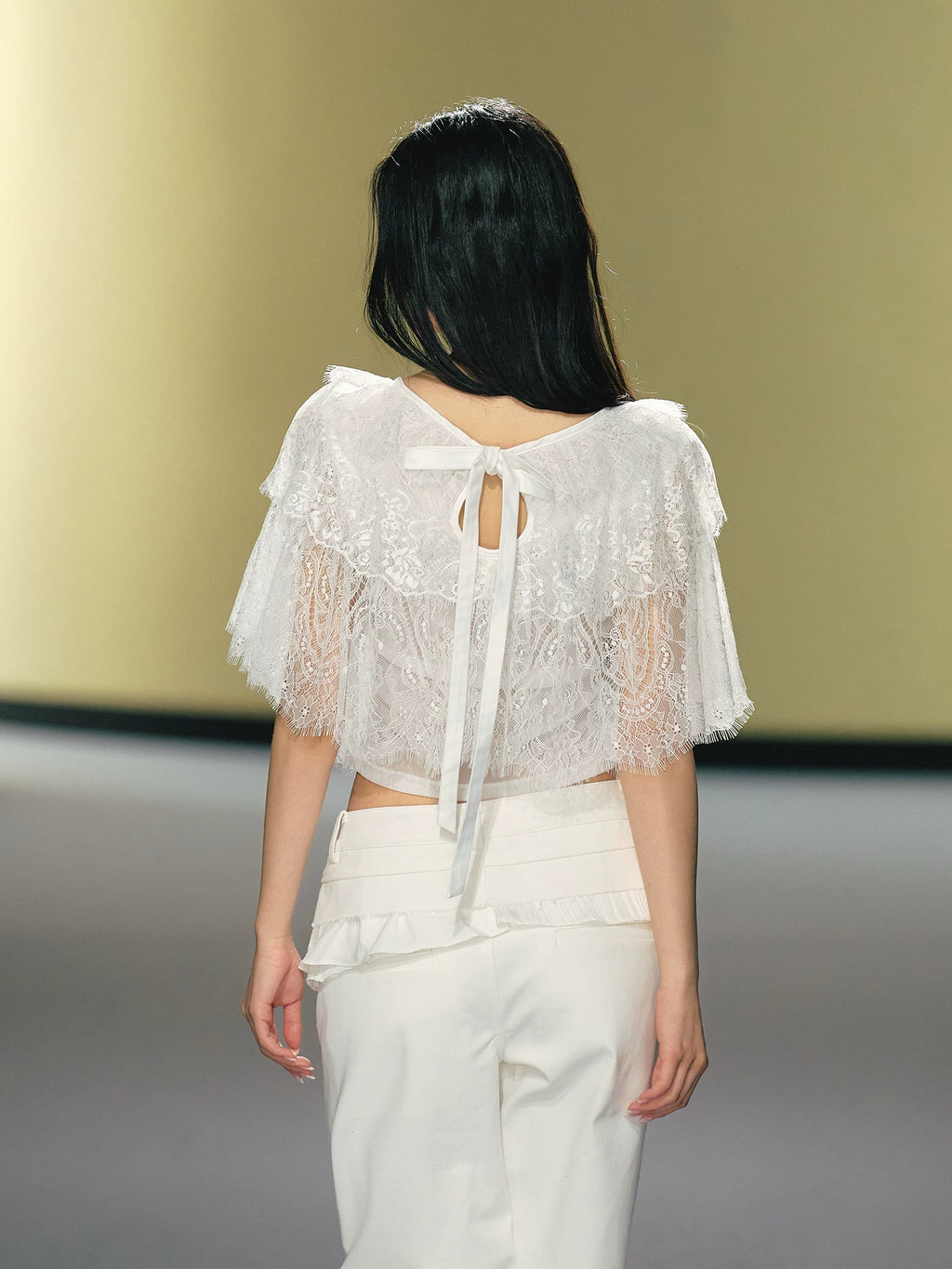 AGAM V-neck Multi-layer Lace Tee