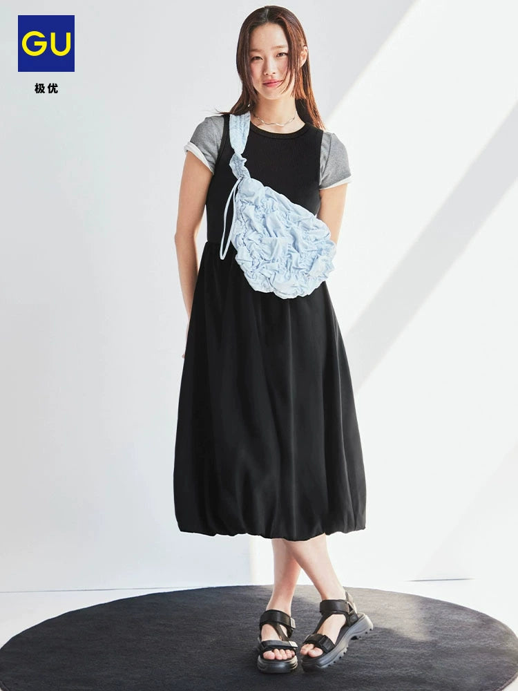 GU Bubble Bud Sleeveless Long Skirt Big Swing Skirt