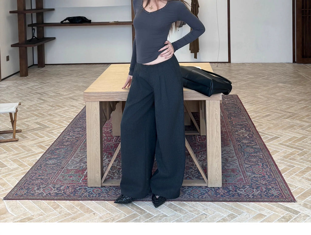 Audwyn Loose-fitting Wide-leg Pleated Floor-mopping Slacks