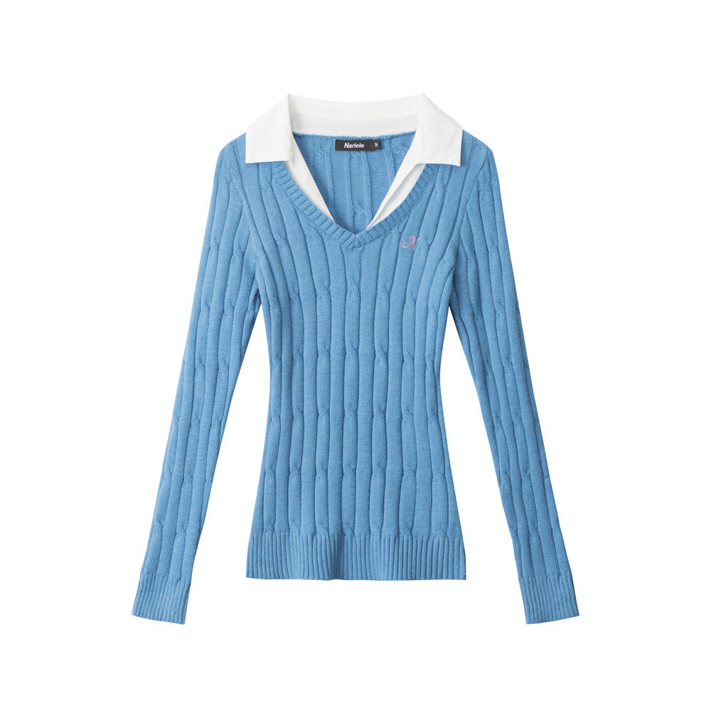 Nariele Twist Slim-Fit Skinny V-Neck Long Sleeve Knitted Sweater