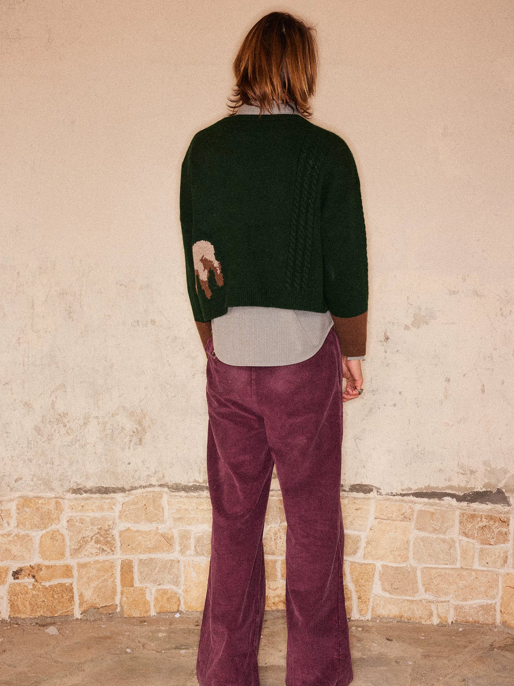RICHILL Forest Green One-Piece Sheep Print Crew Neck Sweater