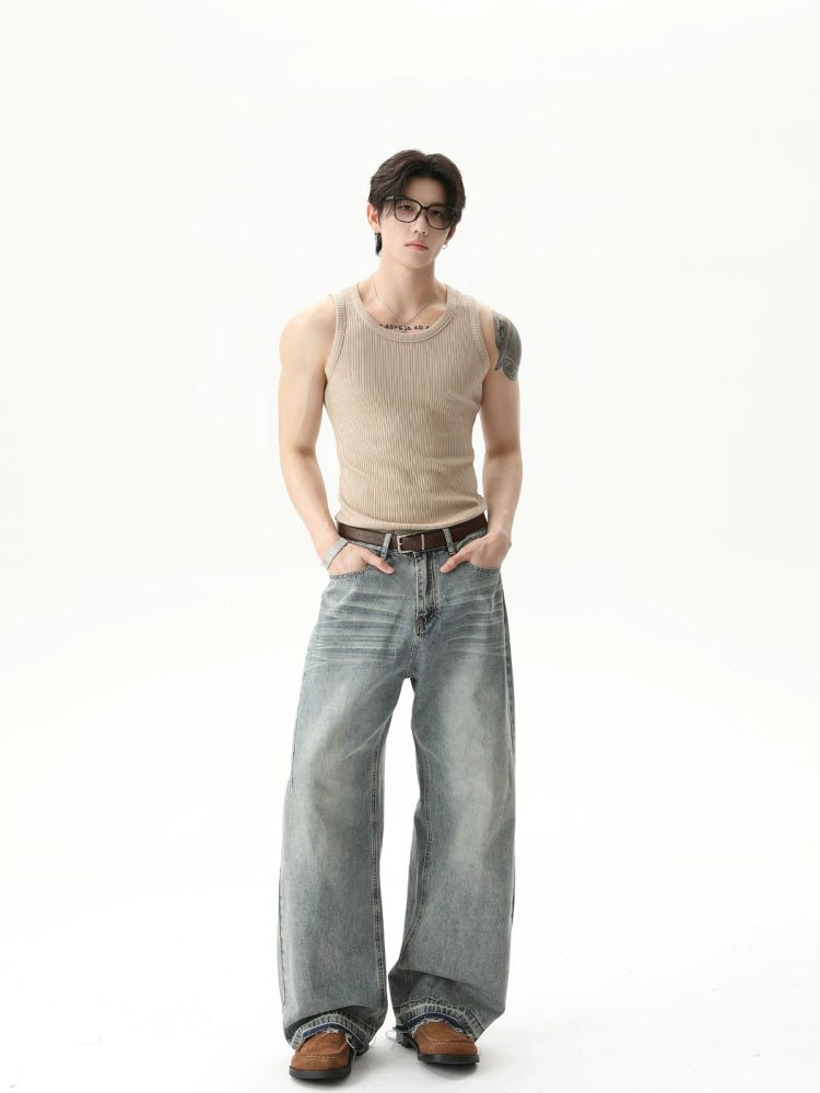 TURNTIDE Crew Neck Pit Strip Knitted Sleeveless Sports Vest