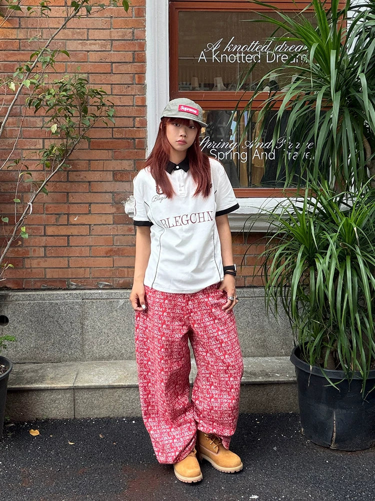 EAHO Letter-printed Casual Wide-leg Pants