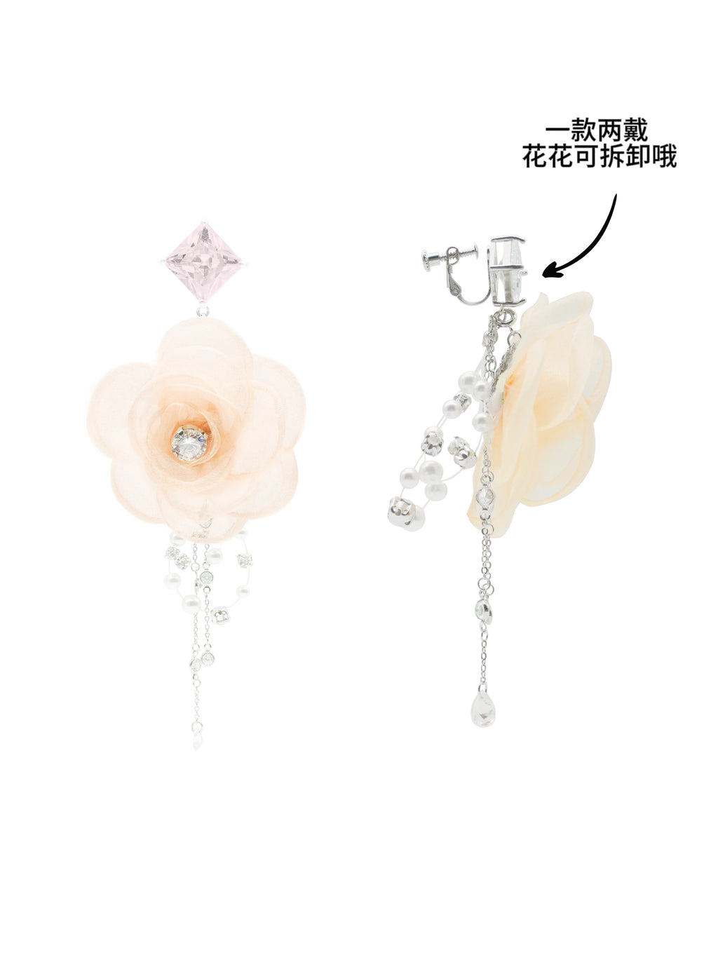 PP Tulle Flower Pearl Earrings