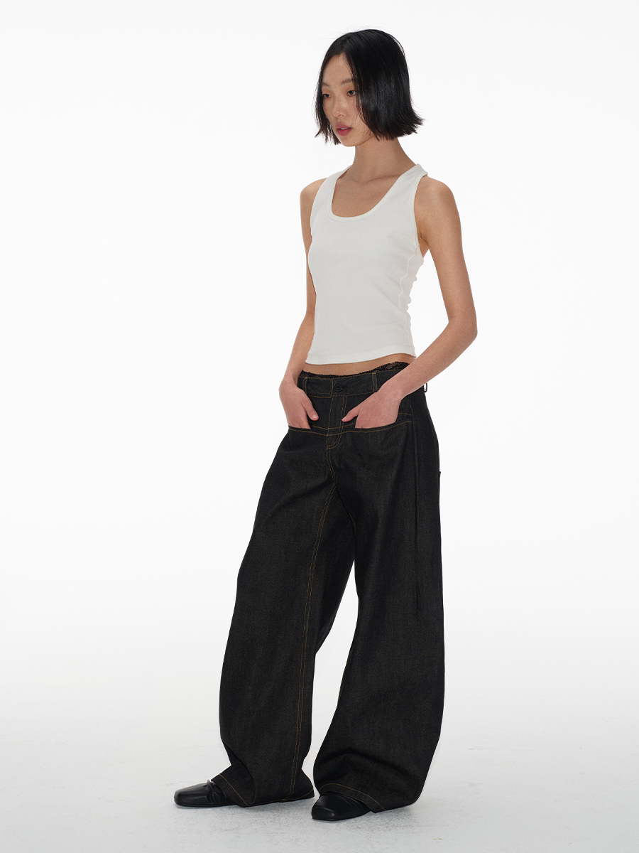 JCAESAR Vintage I-pleated Low-rise Jeans