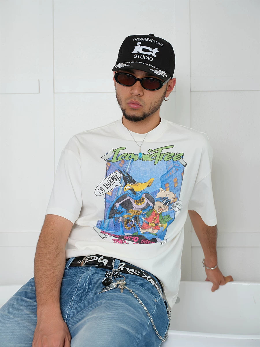 ComicTree Cartoon Print Crew Neck Casual Versatile Tee