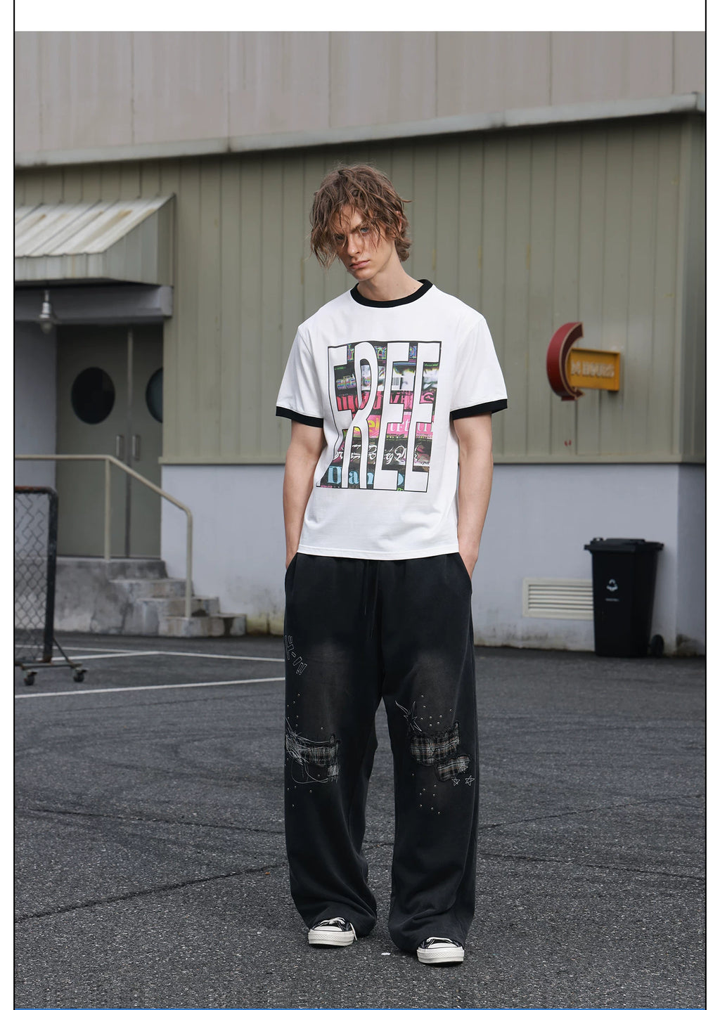 SAXGENWON Contrast Splicing Front Shoulder Tee