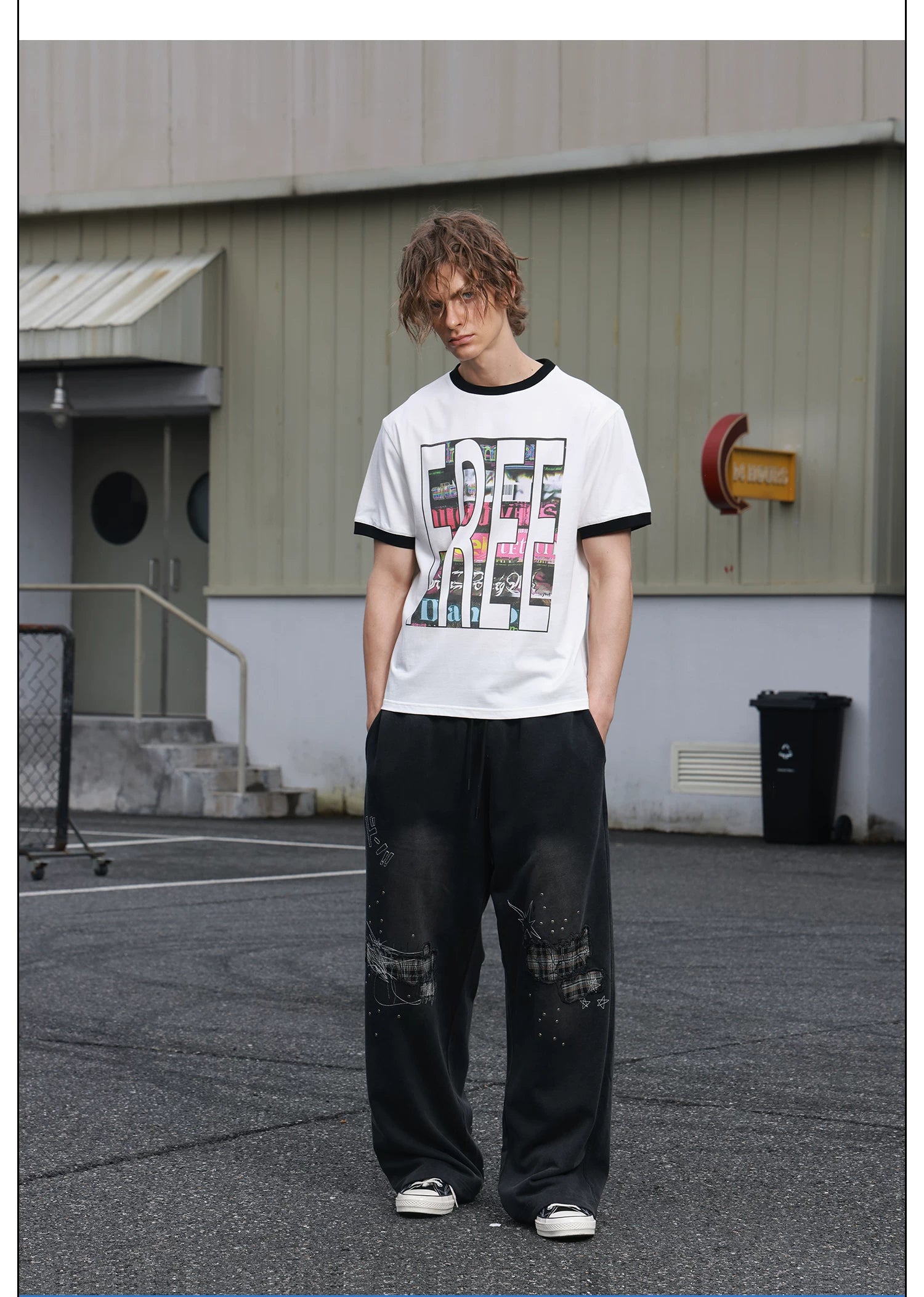 SAXGENWON Contrast Splicing Front Shoulder Tee