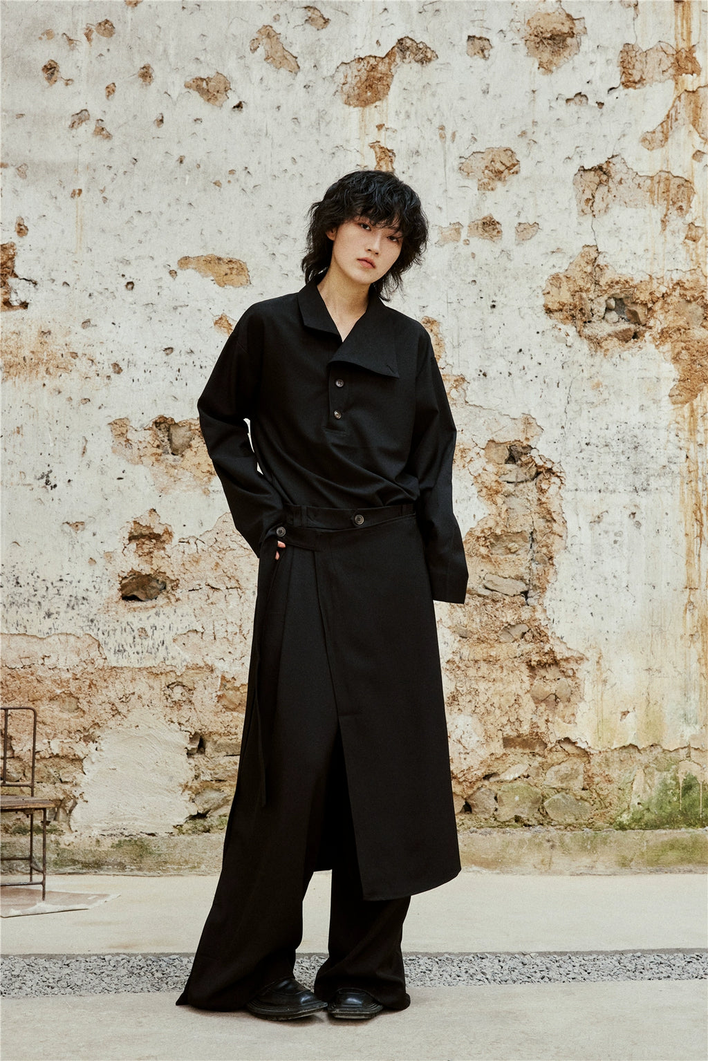 SUNYVONNE Retro Button-down Two-piece Stand-up Collar Long-sleeved Shirt