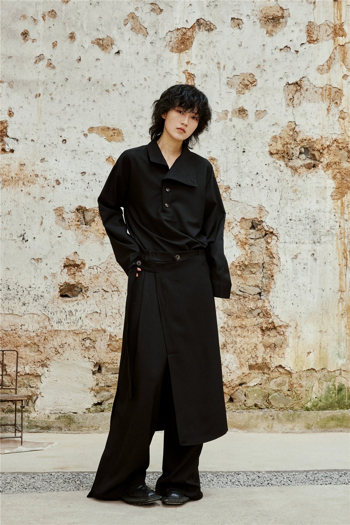 SUNYVONNE Retro Button-down Two-piece Stand-up Collar Long-sleeved Shirt