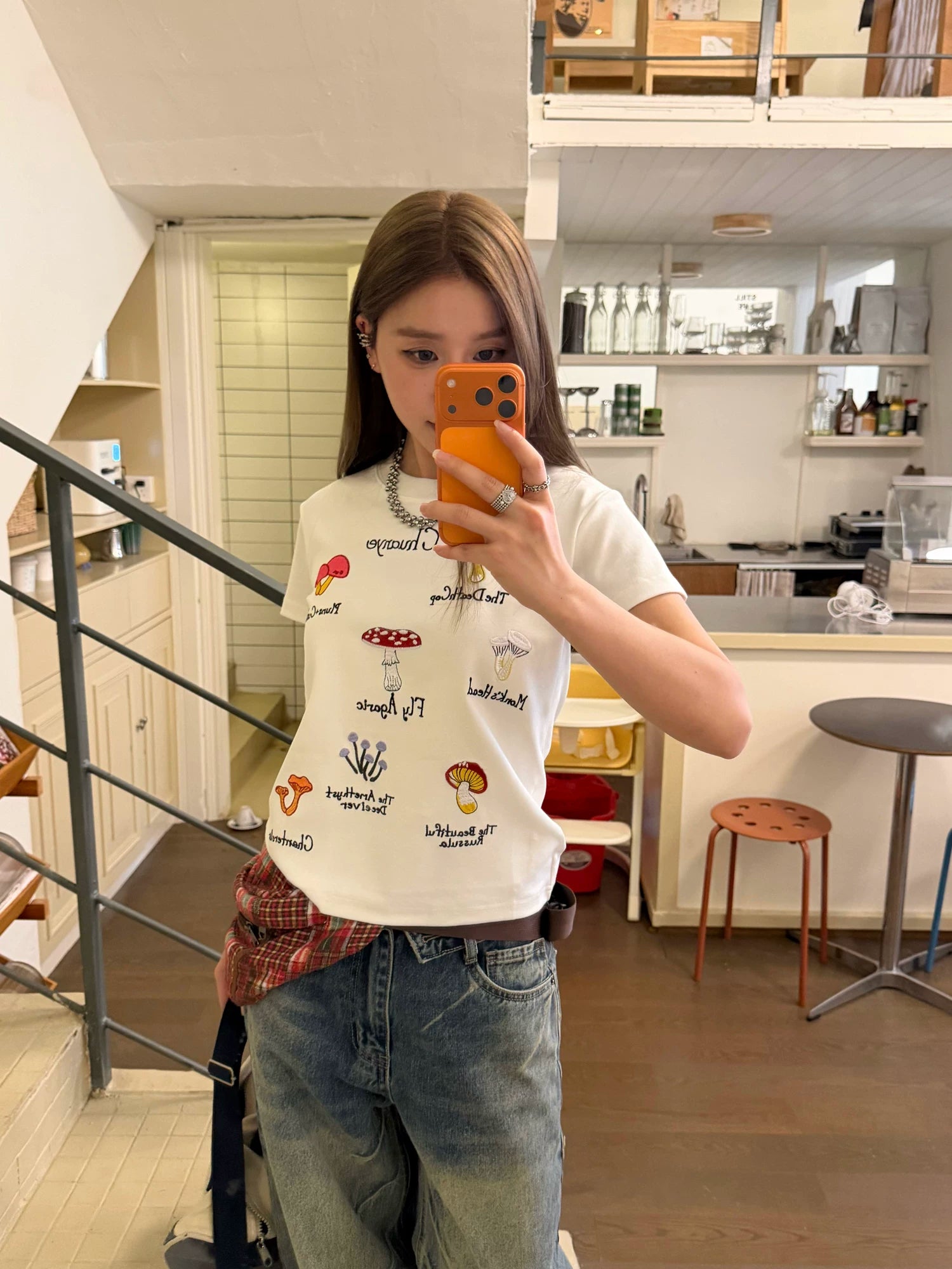 CCYE Mushroom Embroidery Front Shoulder Skinny Tee