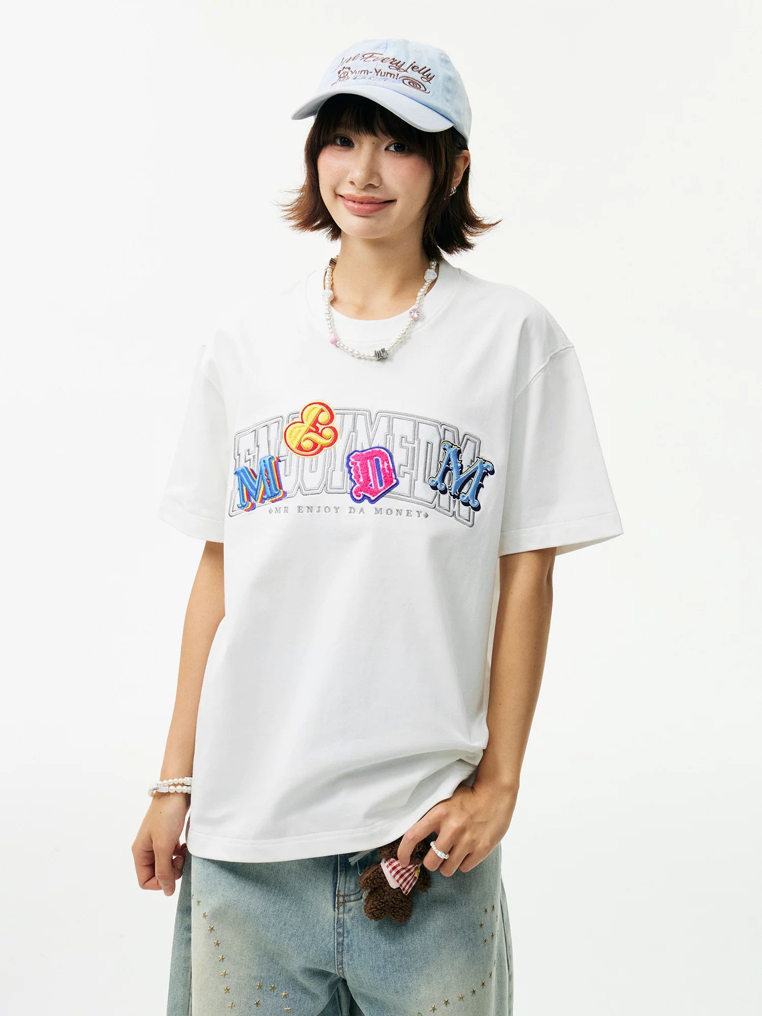MEDM Double-layer Contrasting Color Embroidery Letter Casual Tee