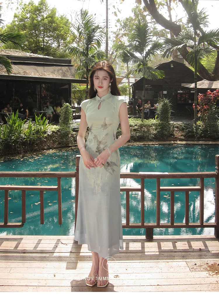 ZIHE Ink Butterfly Gradual Change Cheongsam Dress
