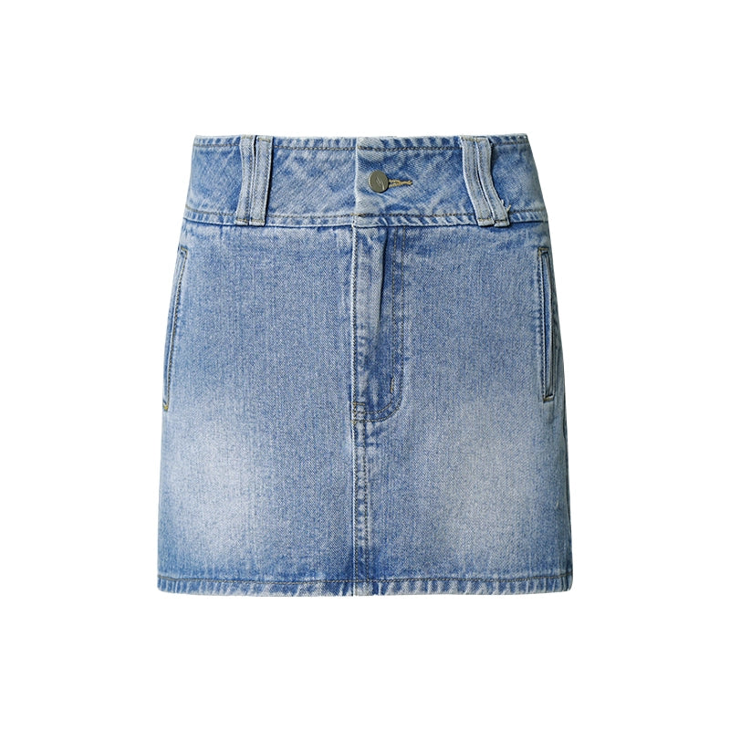 FUNKYFUN Water To Make Old Denim A-word Miniskirt