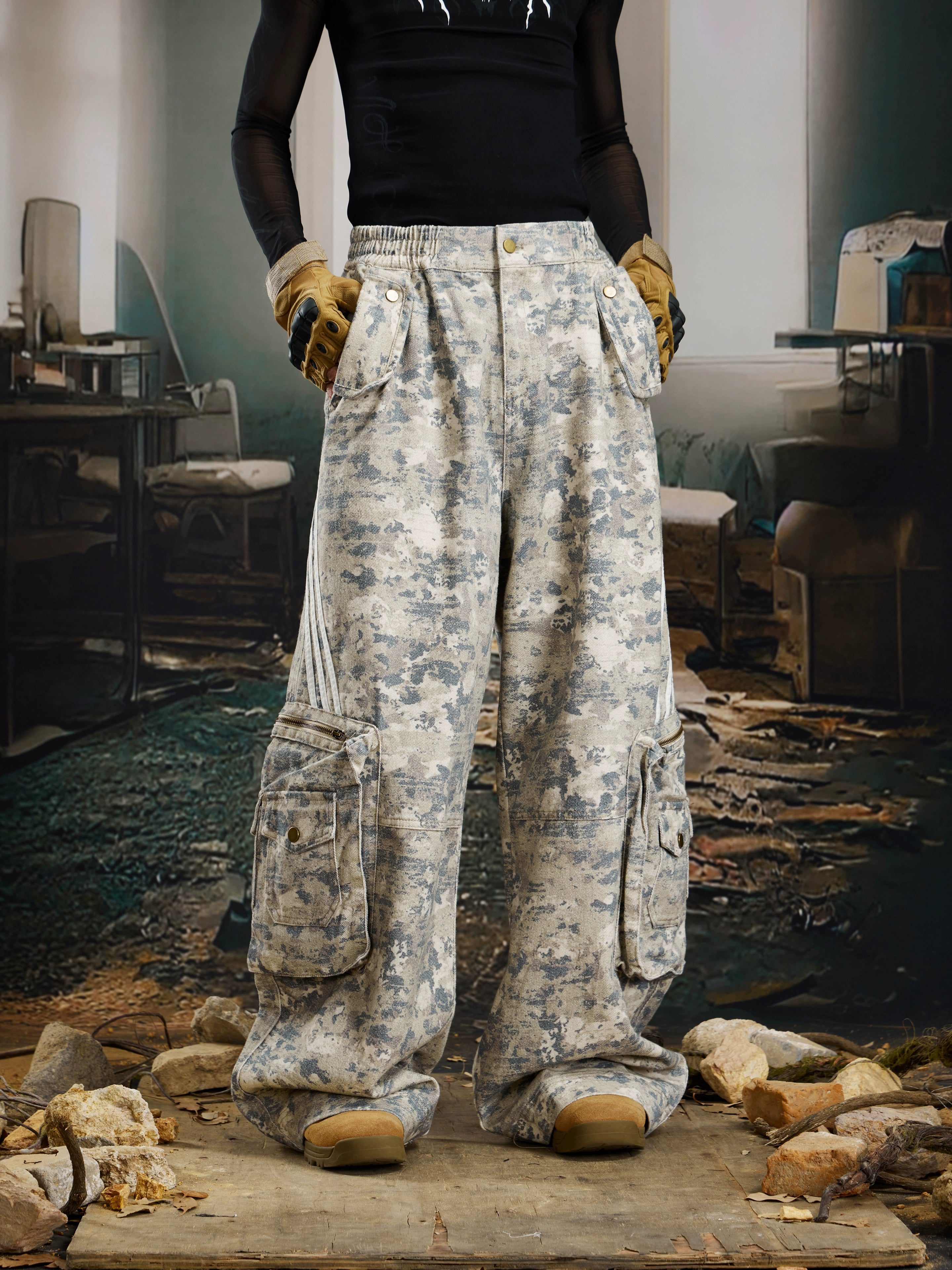 NOMANIAI Loose Straight Multi-pocket Light Camouflage Overalls