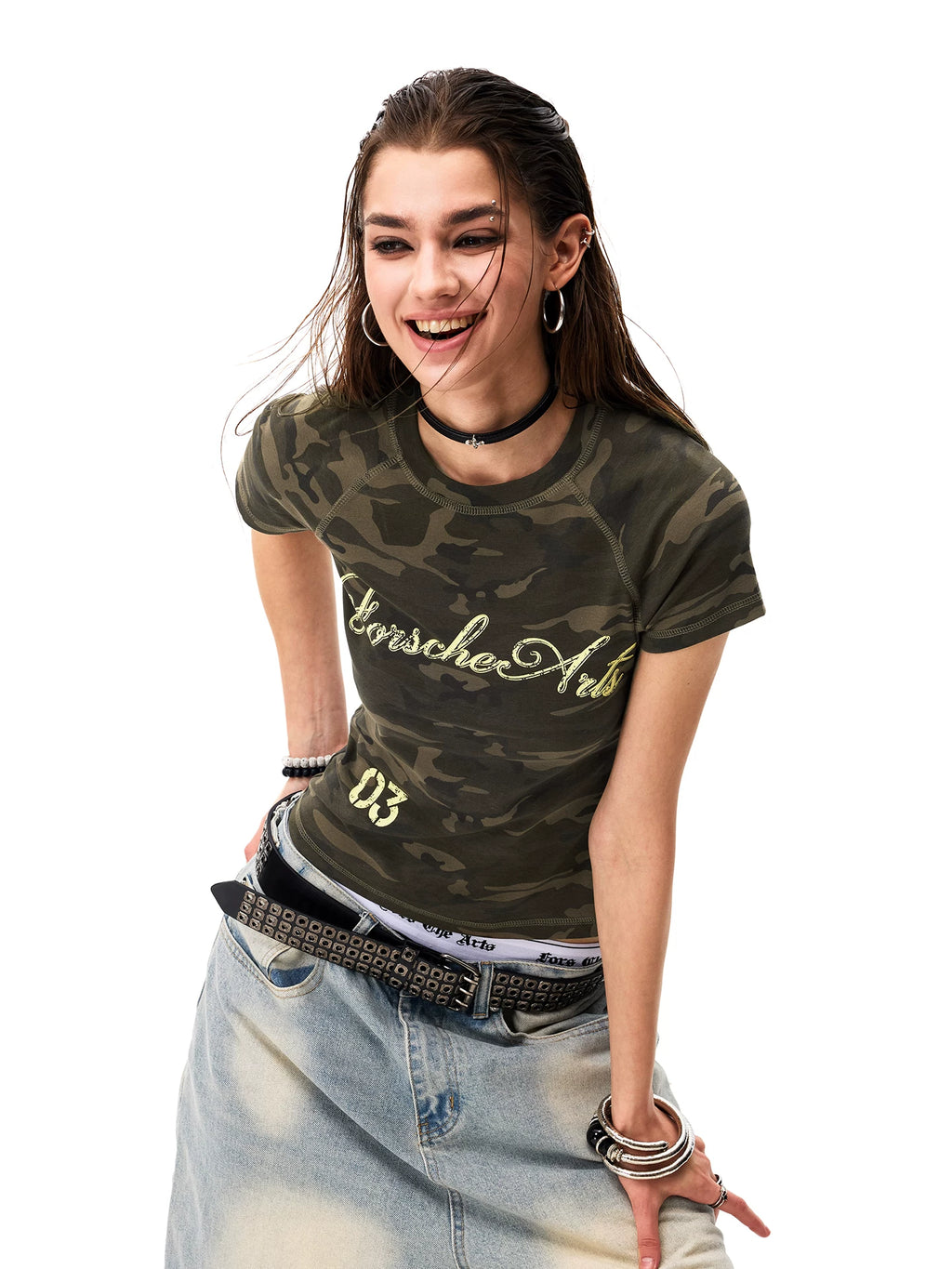 0123Start Camouflage Shoulder Slim Tee
