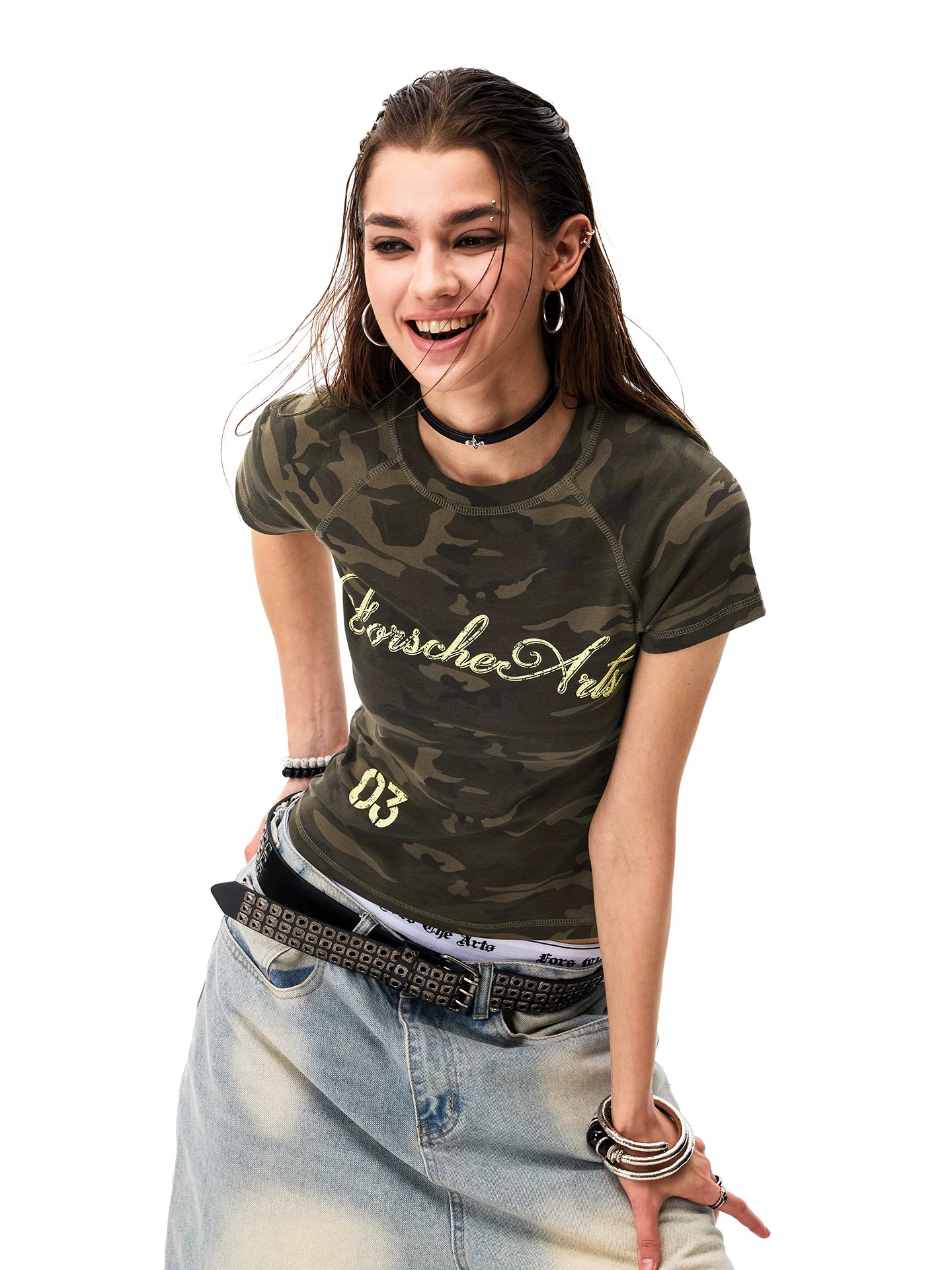 0123Start Camouflage Shoulder Slim Tee