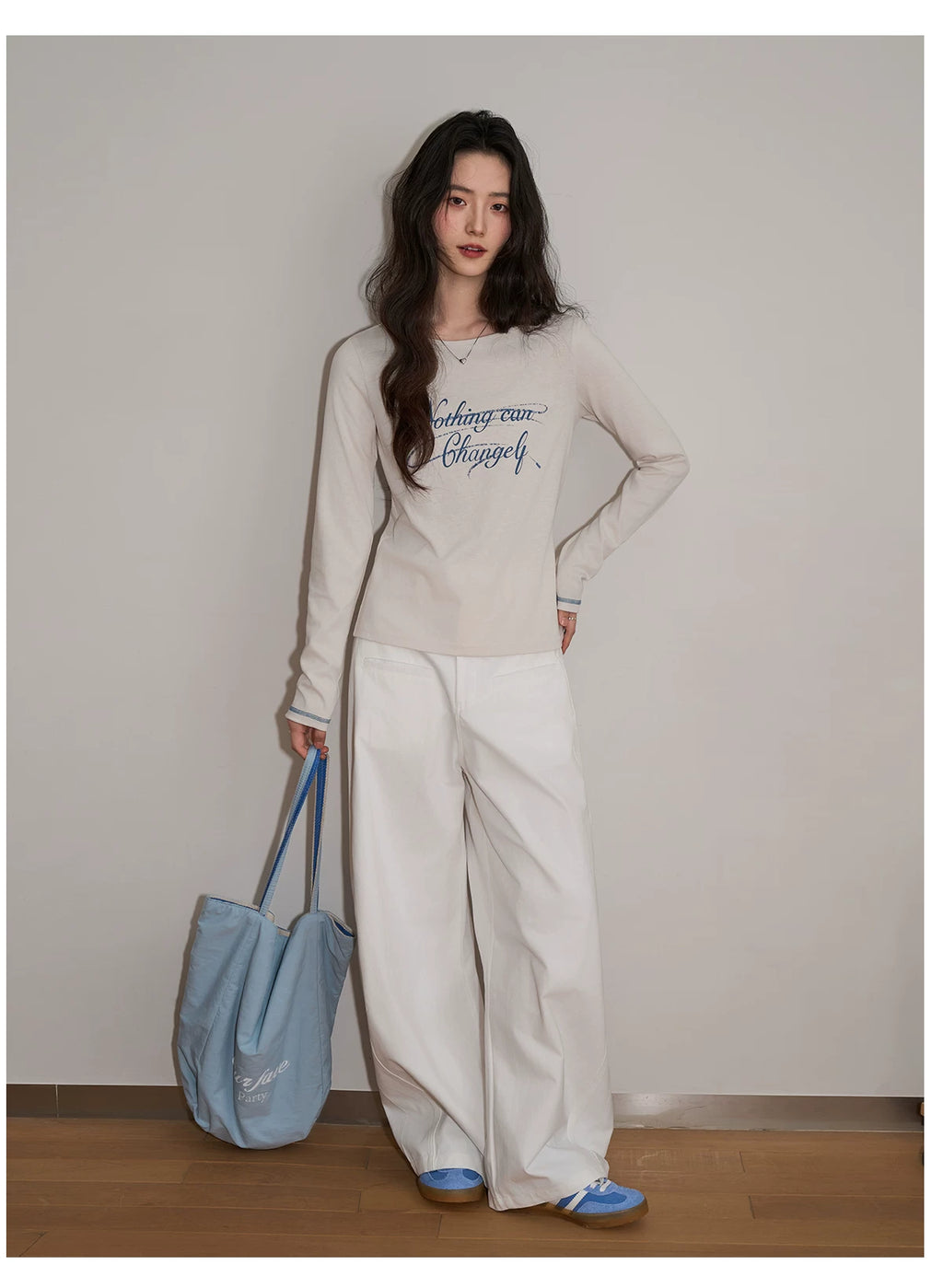 XUJING Crew Neck Letter Print Front Shoulder Slim Sleeve Long Sleeve