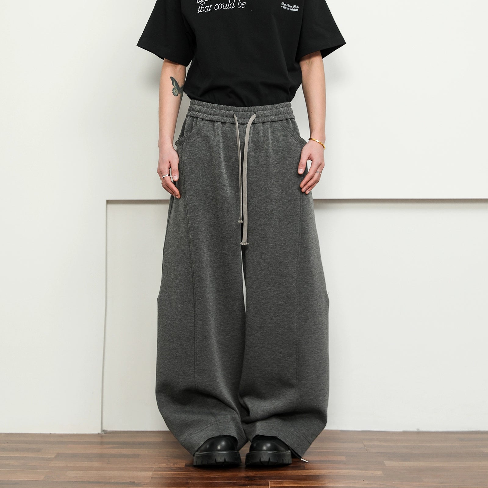 FLYOFF Deconstruction Cut Wide Leg Premium Grey Sweatpants