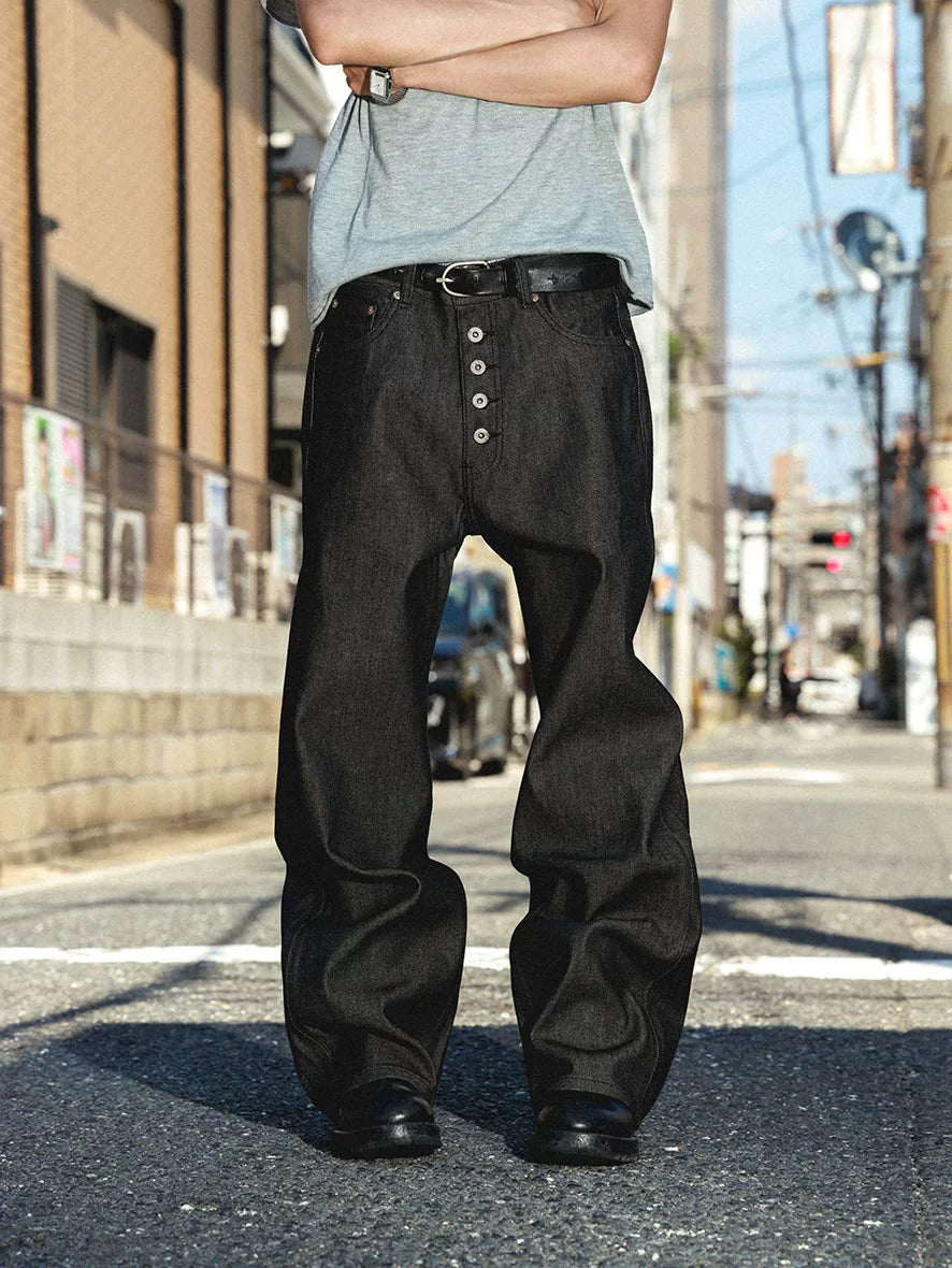 BigProduction Vintage Five-Buckle Loose Straight Jeans