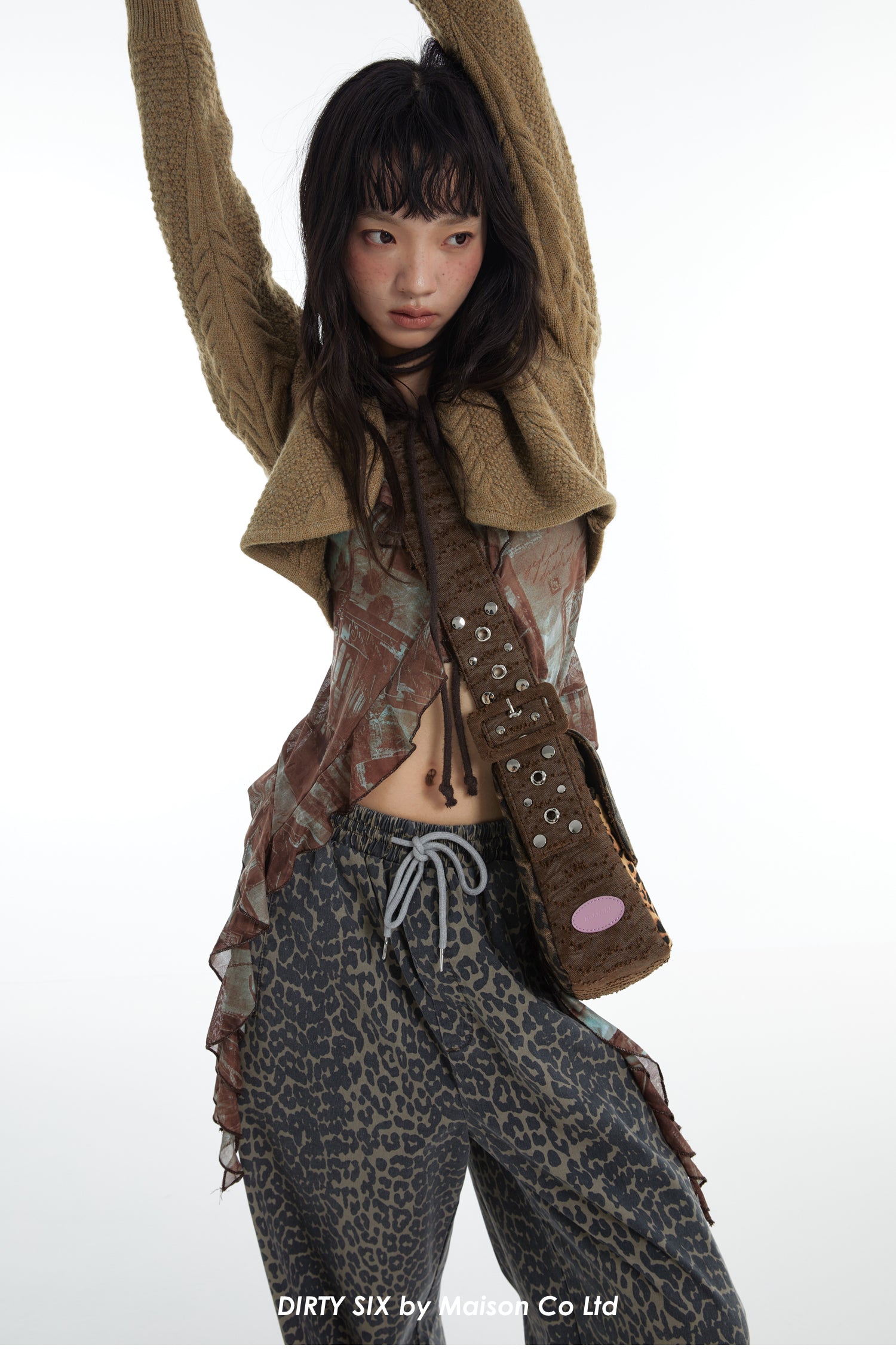 DirtySix "rahrah! Jaguar!" Ah Leopard messenger cow fur bag