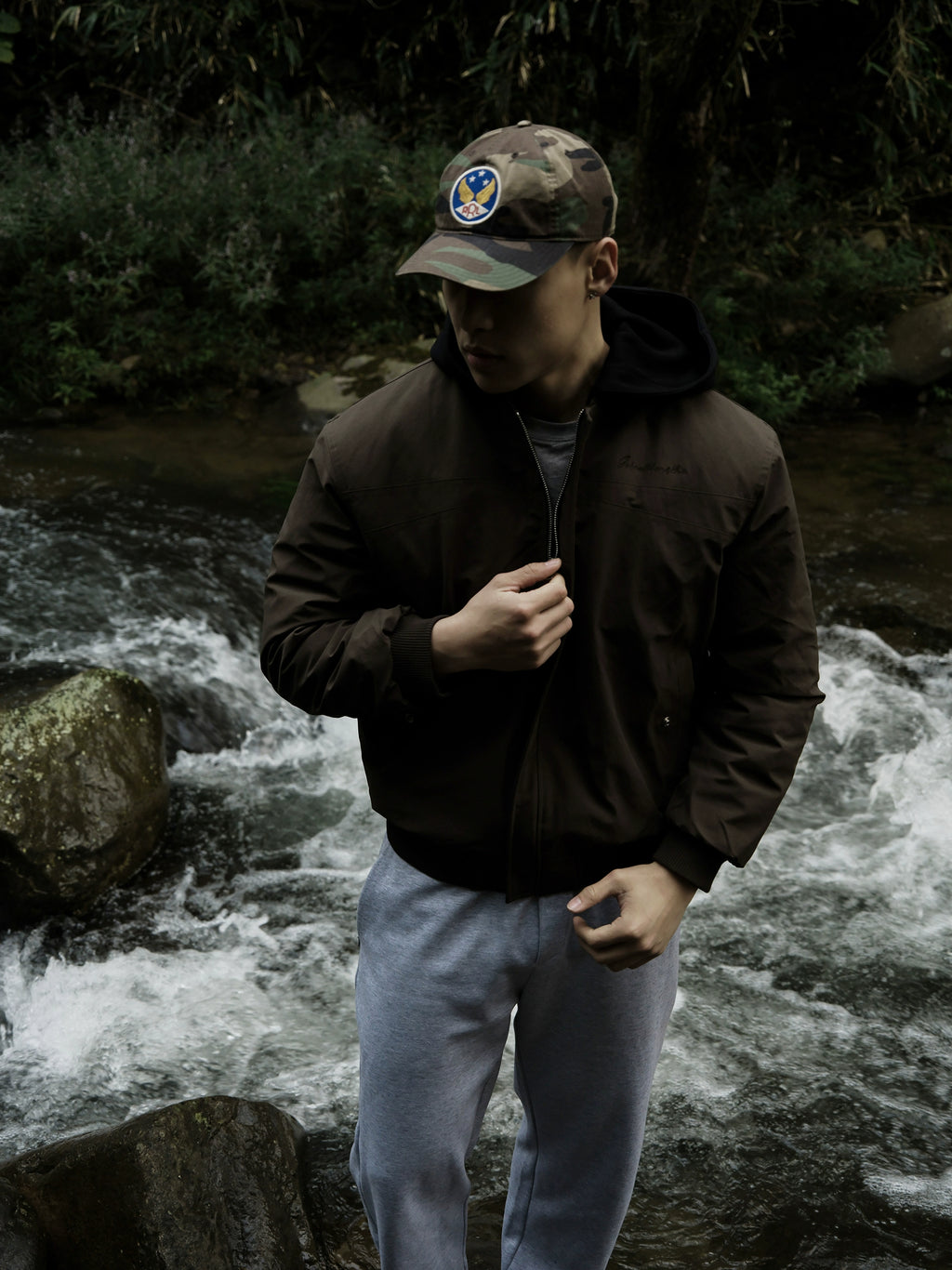 GTAL Fake Two-piece Hooded Removable Embroidered Padded Jacket