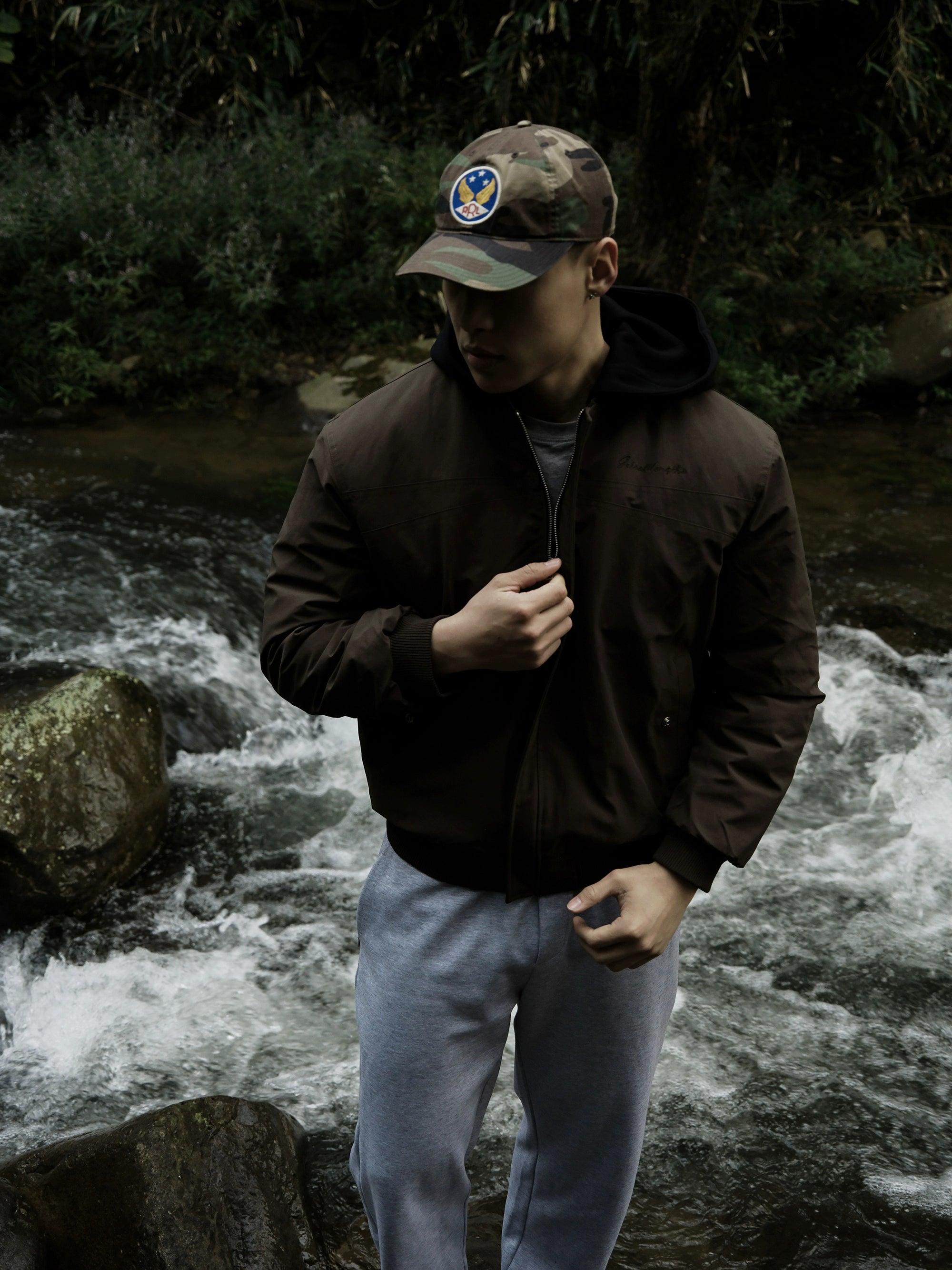 GTAL Fake Two-piece Hooded Removable Embroidered Padded Jacket