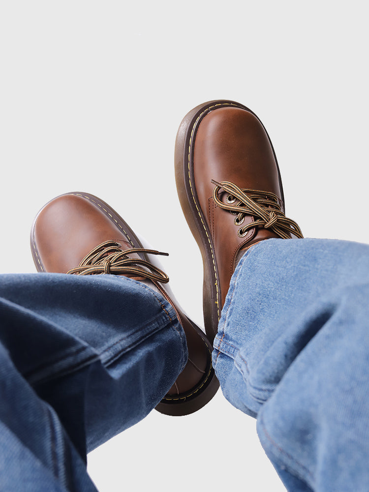 SHENLV STUDIO Retro Tooling Big Head Heightening Leather Shoes