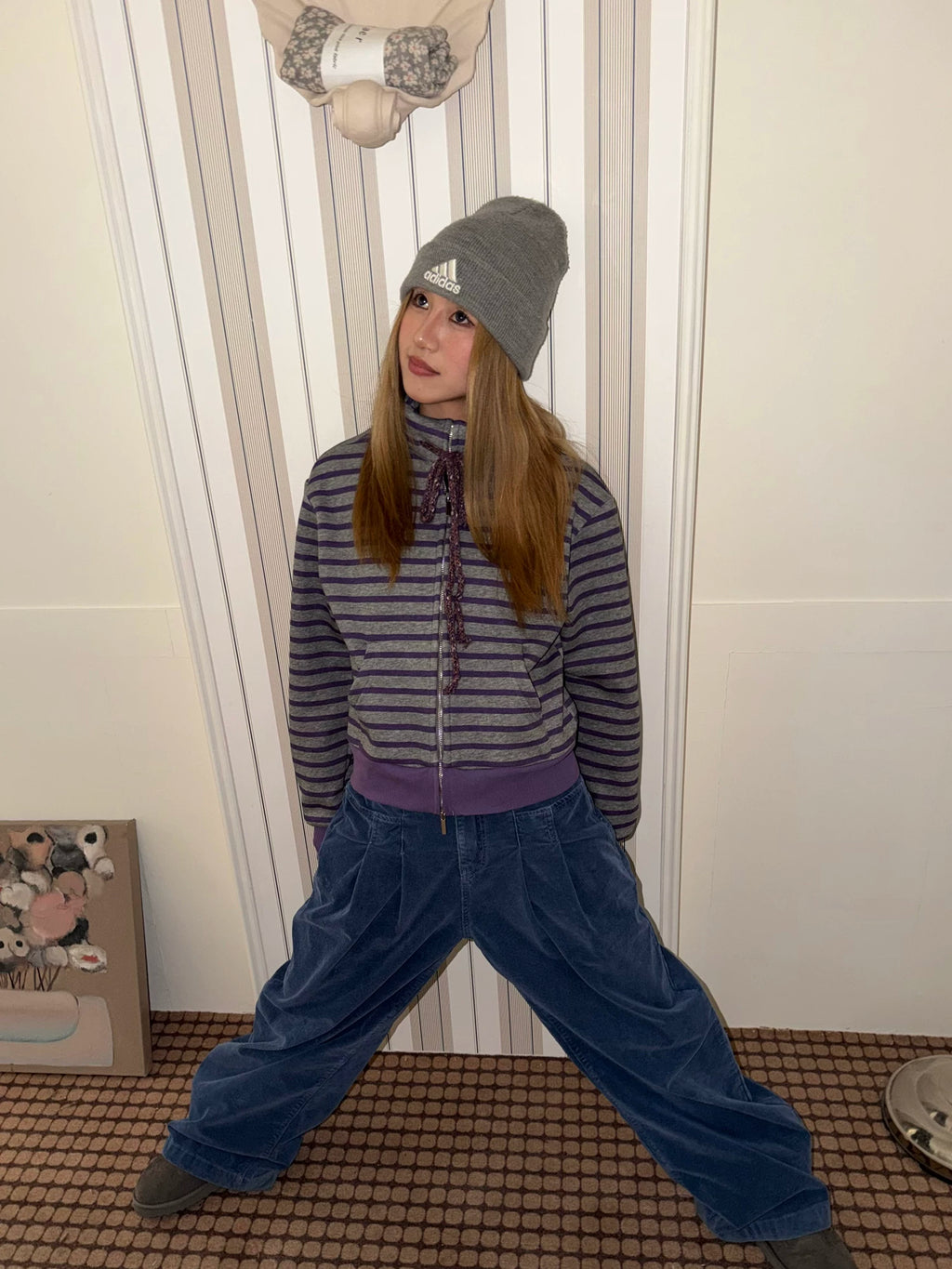 CCYE Striped Fleece Stand-up Neck Sweater Jacket