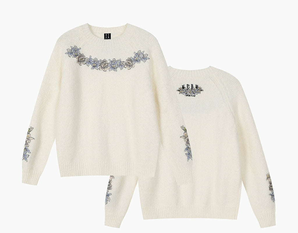 MEDM Floral Mohair Casual Crew Neck Sweater