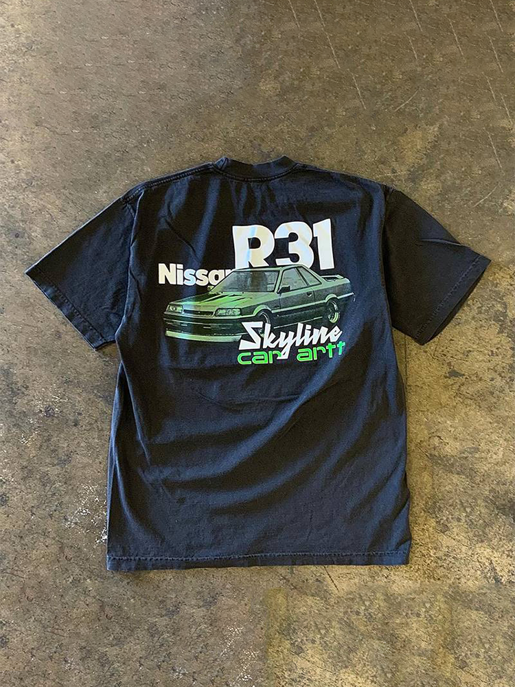 UPUPXIA Car Print Hip Hop Loose Tee