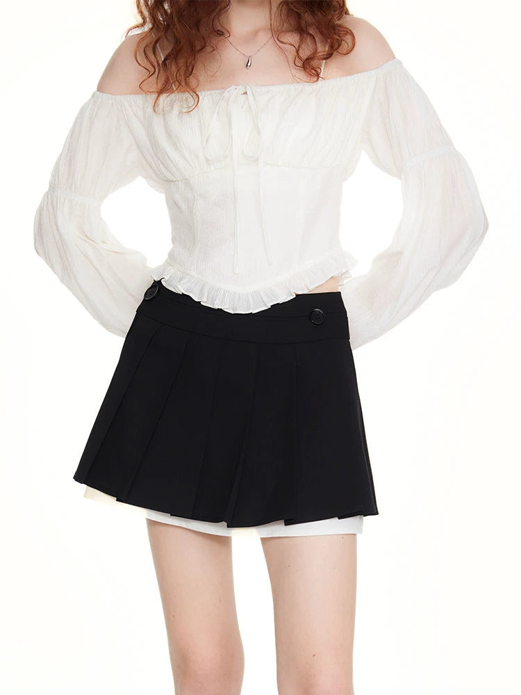 SUREENOUGH High-waisted Slimming Patchwork Pleated Skirts