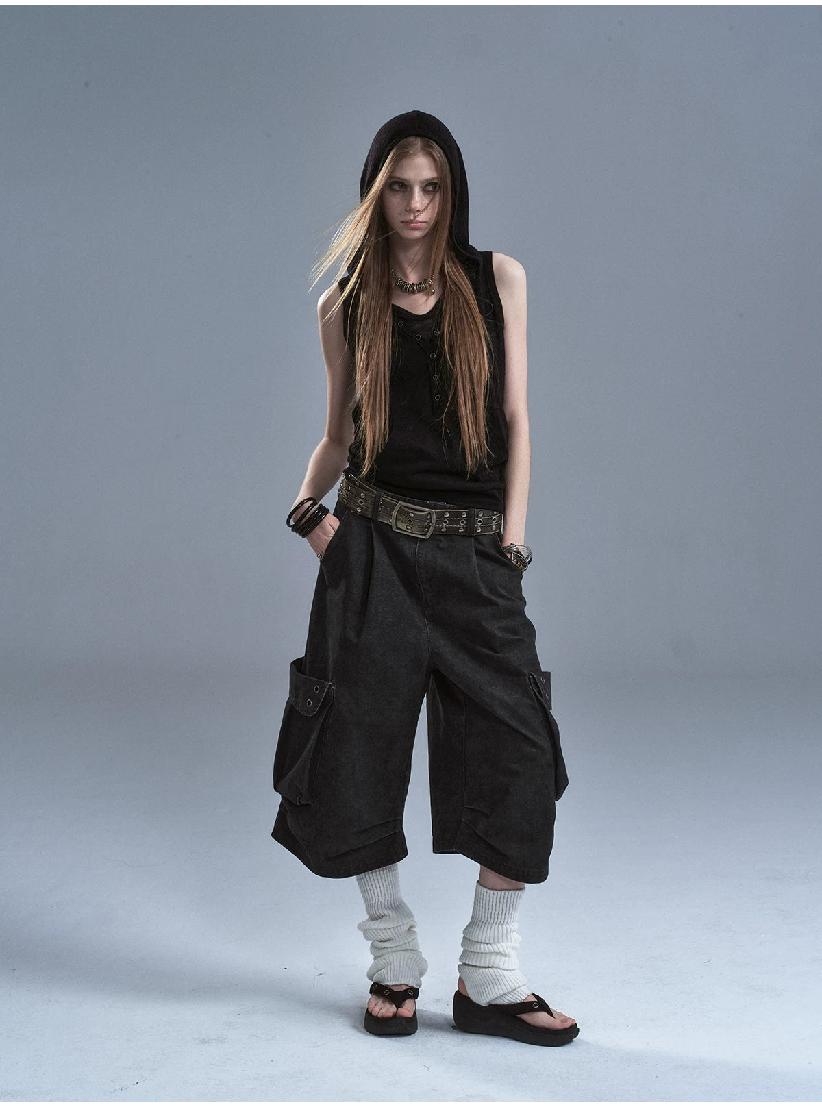 WearAndtear Fake Two-piece Hooded Spliced Sleeveless Vest