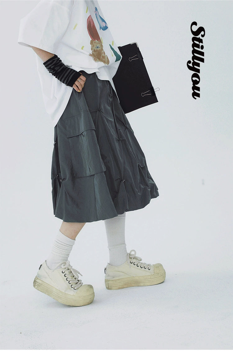 STILLYOU Tooling Texture Pleated Star Rivet Umbrella Skirt Skirt Skirt