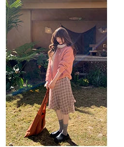 KANO Vintage Chiffon Plaid Irregular Half Skirt