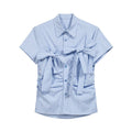 COSTUSTOOT Plaid Waist Slim Short-sleeved Shirt