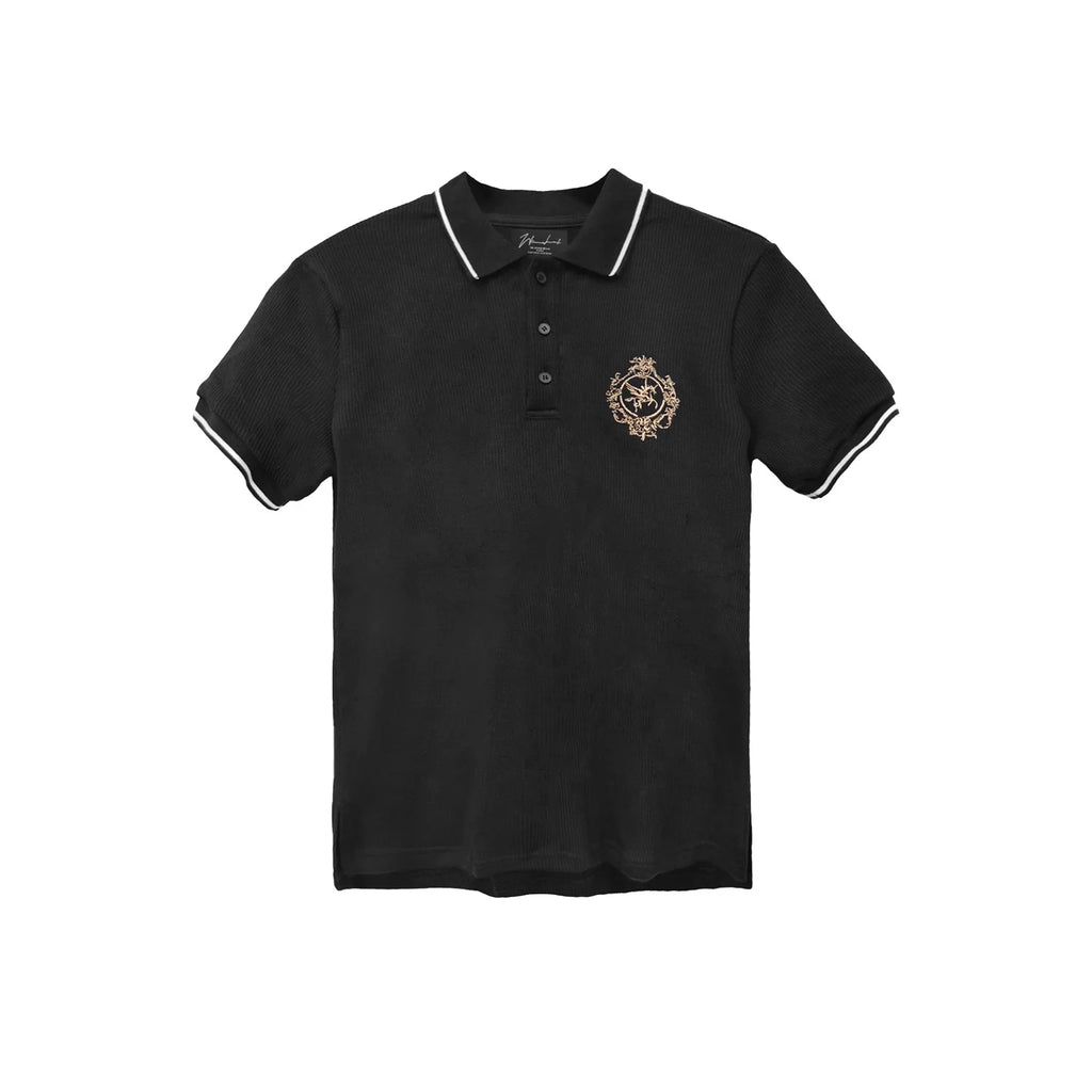 WANNA LAB Badge Embroidered Front Shoulder Polo Tee