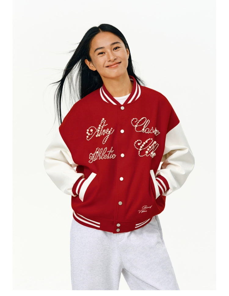ATRY Letter Beaded Vintage Contrasting Jacket